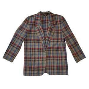 Vtg Eddie Bauer Made In USA Plaid Blazer Cotton Seersucker Medium